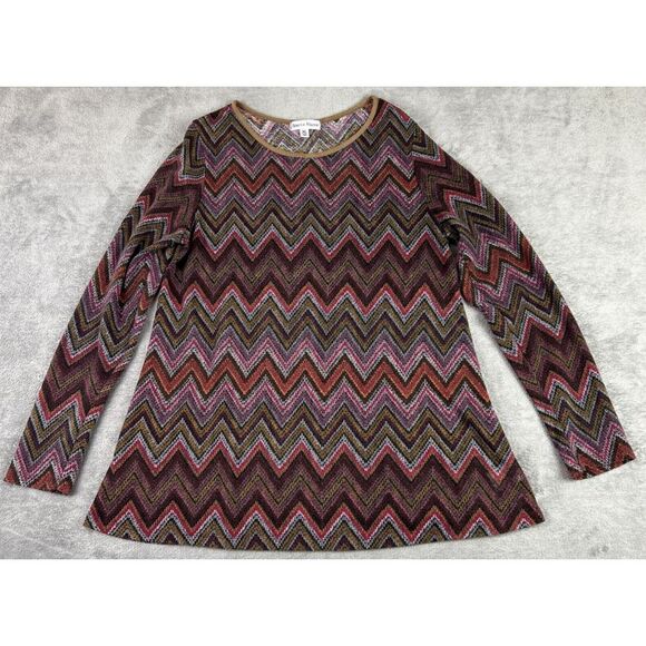 Rebecca Malone Tops - Rebecca Malone Women's XL Knit Blouse Zig Zag Pink Red Brown‎ Boho Colorful